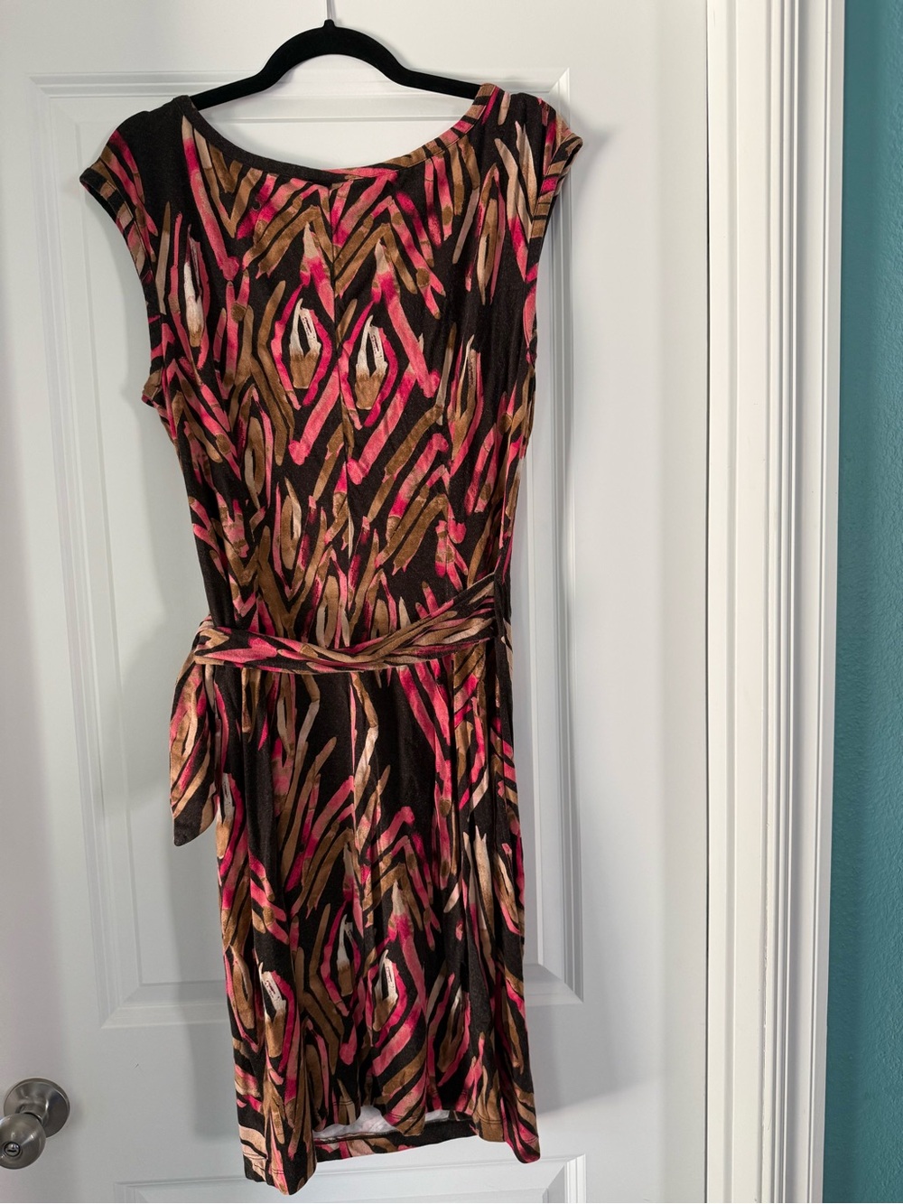 Ann Taylor Brown Dress with Pink and Tan Abstract Pattern
